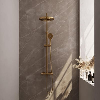 Brauer Gold Carving Opbouw Thermostatische Regendoucheset - Hoofddouche 30 cm - Handdouche 3 Standen - Doucheslang - Goud Geborsteld Pvd