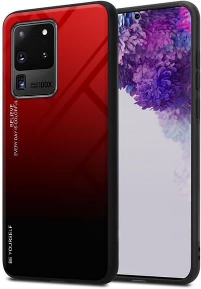 Cadorabo Hoesje geschikt voor Samsung Galaxy S20 ULTRA in ROOD - ZWART - Tweekleurige beschermhoes van TPU-silicone Case Cover en achterzijde van gehard glas