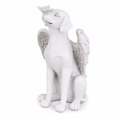 Gloovon® Gedenksteen Hond met Engelenvleugels - Troostrijk Herinneringsbeeldje - Geschikt voor Tuin & Graf - Steenlook - 20cm