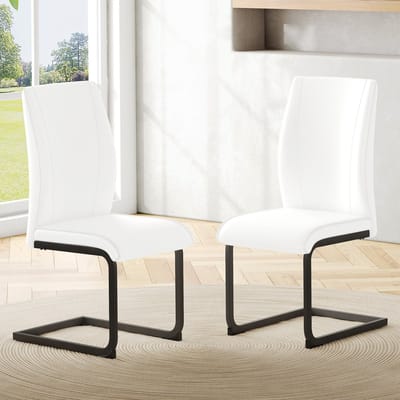 Eetkamerstoelen - Set van 2 - Wit - PU leren stoel - Moderne keukenstoel - Stoel met metalen poten - Ergonomische eetkamerstoel - Comfortabele stoel voor woonkamer en eetruimte - Gestoffeerde stoel - stijlvol design
