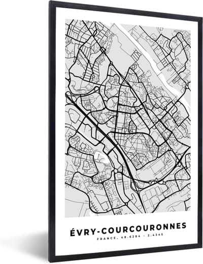 Fotolijst incl. Poster - Stadskaart - Frankrijk - Kaart - Évry-Courcouronnes - Plattegrond - 40x60 cm - Posterlijst
