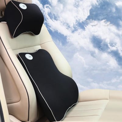 Autokussenset rug- en hoofdsteun geheugenkatoen - ergonomisch ondersteuning voor nek en onderrug