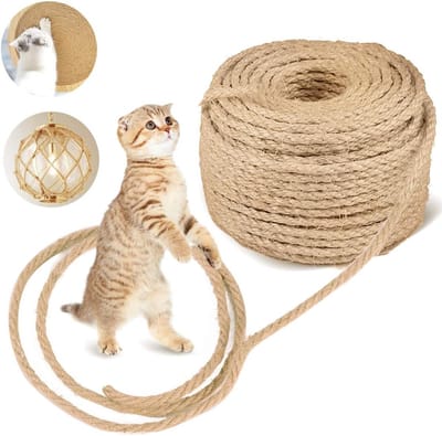 QTTVBTNA – 1 Stuk Sisal Touw - Natuurlijk Jute Touw - Voor Krabpaal Reparatie en Kattenboom Omwikkelen - Natuurlijke Vezel Sterk en Slijtvast - Geschikt Voor Dieren Speelgoed Papegaai en Decoratie - DIY Huis en Tuin Gebruik - 6mm,30m