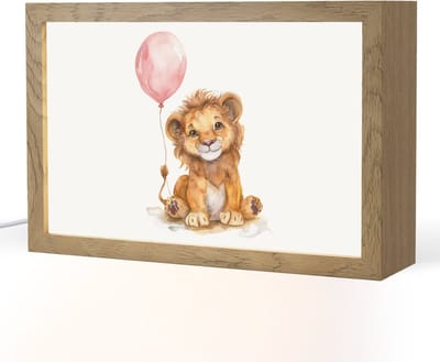 Nachtlampje 30x20 cm - Kinder lampje - Leeuw - Baby dier - Dieren - Roze ballon - Tafellamp kinderkamer - Slaapkamer lamp - Bedlamp kinderen - Kinderlampje stopcontact - Wandlamp babykamer - Nachtlampjes