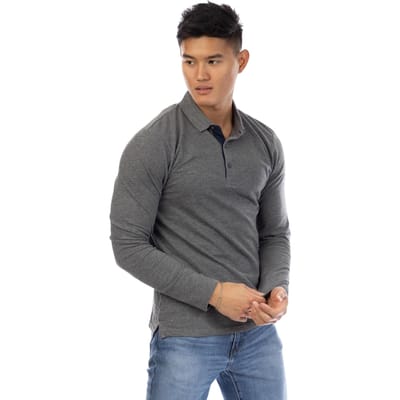 Peter Werth Glasby-poloshirt met lange mouwen voor heren (Donkergrijs mergel)