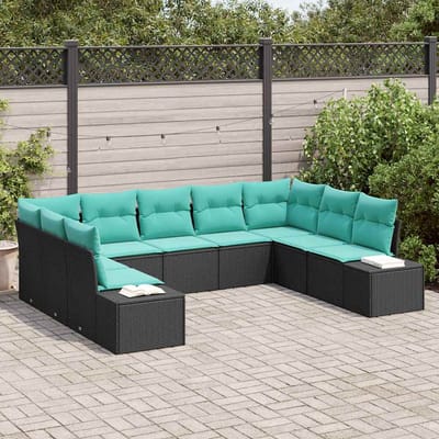 vidaXL - Tuinbank - Set - 9 - st - 8-Aantal - zitplaatsen - Zwart - en - Turkoois