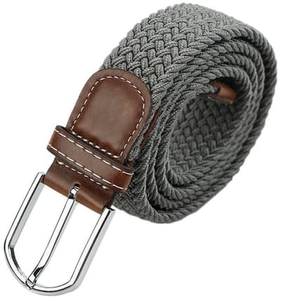 Gevlochten riem - Elastisch/rekbaar - Broekriem - Stretchy belt - Imitatieleer - 105/120cm - Grijs - Kledingaccessoire - Jonyx