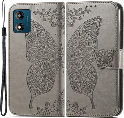Coverup Hoesje - Geschikt voor Motorola Moto E13 Hoesje - Coverup Vlinder Book Case - Taupe Grijs