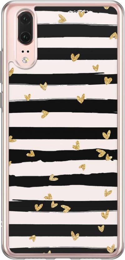 Casimoda® hoesje - Geschikt voor Huawei P20 - Hart Streepjes - Siliconen/TPU - Soft Case - Zwart - Gestreept