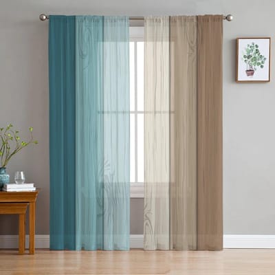 Retro Verloop Houtnerf Mode Tule Gordijnen voor Slaapkamer Hal Decor Chiffon Gordijn voor Balkon Keuken Huis Gordijnen 135W x 114H(cm) gray
