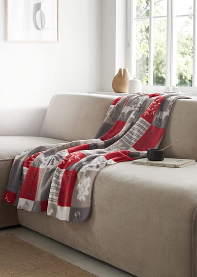 Plaid - taupe / grijs / rood / gedess. - Gr. Standaardmaat van Goldner Fashion