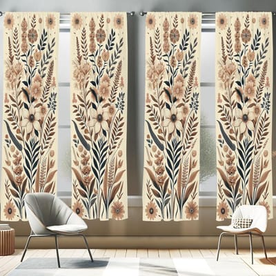 Famanu - Boerderijprint gordijnen, set van 4 panelen 75 × 245 cm – Lichtgrijs