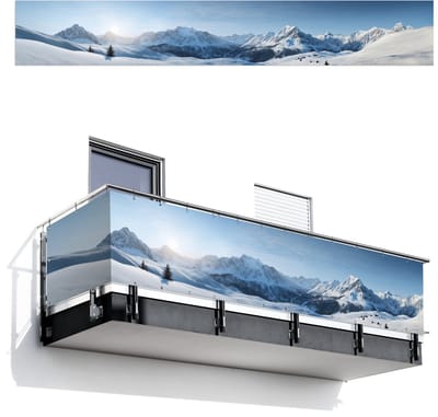 Balkonscherm 500x75 cm - Balkonposter Bergen - Sneeuw - Winter - Balkon scherm decoratie - Balkonschermen - Balkondoek zonnescherm