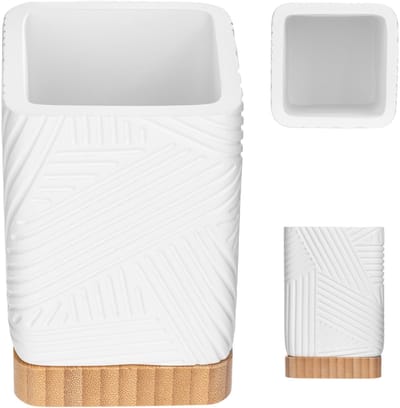 KADAX Tandenborstelbeker voor badkamer, tandenborstelhouder voor tandenborstel en tandpasta, decoratieve tandenborstelbeker, moderne badkamerbeker (wit, vierkant)
