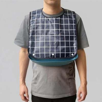 1 stuk - Slabbetje voor volwassenen - Water- en stofdicht - Met afneembaar - Kruimelopvangzakje - Unisex - Wasbaar en herbruikbaar - Medium - Blauw