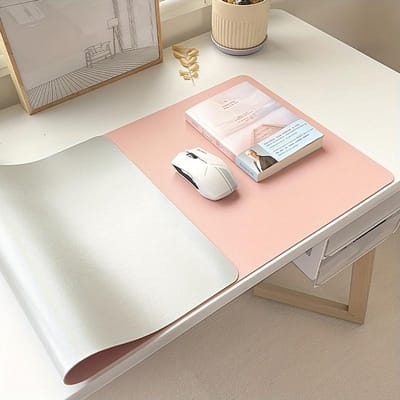Tapis de Souris Grand Format en Similicuir - Imperméable, Résistant aux Taches, Tapis de Bureau Antidérapant pour Bureau & Maison, Surface d'Écriture Double Face 90*45cm white