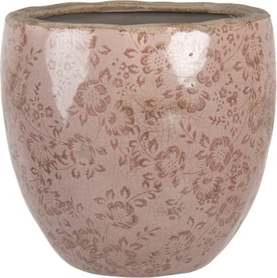 Keramiek Bloempot voor Binnen – Roze Bloemen – Rustieke Pot – Ø 20 cm – Bloemenmotief