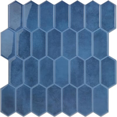 WalDecoo Lange zeshoekige tegels voor keuken, dikkere pel-en-plak wandtegels, 10 vellen 3D zelfklevende wandtegels, blauw 30 x 30 cm tegelstickers voor keuken en badkamer.