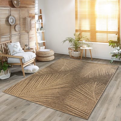 Vloerkleed Kenzy – Geschikt voor Binnen en Buiten – Natuurlijk Bladmotief – Beige Bruin-200 x 290 cm