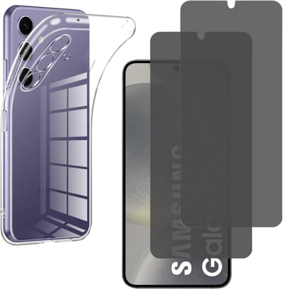 Hoesje geschikt voor Samsung Galaxy S24 backcover siliconen Transparant en 2 stuks Beschermglas Privacy Glas Screenprotector van glazen schermbeschermfolie