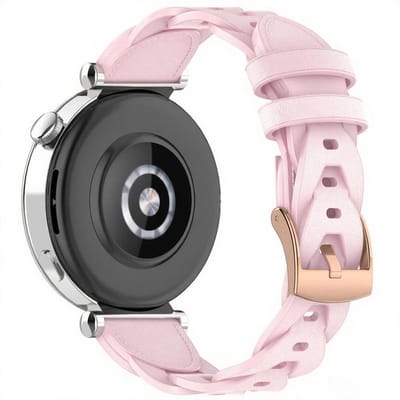 Leren bandje - geschikt voor Garmin Venu 2s / 3s / 4 (41mm) / Vivoactive 4s / Forerunner 255s / 265s - Huawei Watch GT 5 Pro - 42mm / GT 6 / GT 5 / GT 4 - 41mm - gevlochten - roze