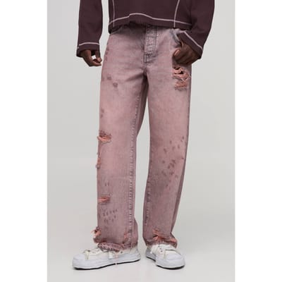 Getinte Gescheurde Relaxed Fit Jeans | Pink | Size 28R