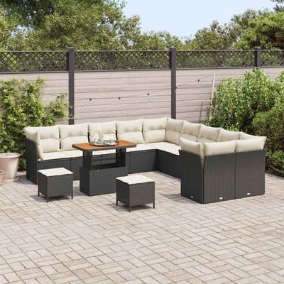 vidaXL - Tuinbank - Set - 13 - st - Zwart - en - Crème - poly - rattan