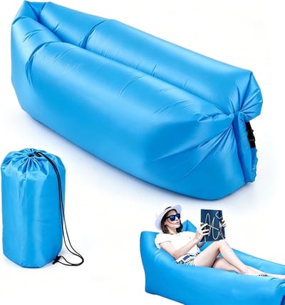 Draagbare opblaasbare ligstoel - Opvouwbaar Strandluchtbank - Waterdicht en lekvrij ontwerp - Air Lounger - Campingbank - luchtbank -geen pomp nodig - voor camping, strand, outdoor, park - 150x70x50cm - blauw