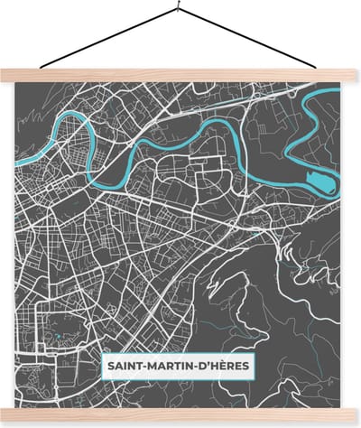 Posterhanger incl. Poster 40x40 cm - Schoolplaat - Saint-Martin-D'Hères - Frankrijk - Plattegrond - Kaart - Stadskaart - Textielposter - Blanke latten - Stadskaart