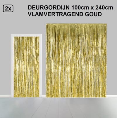 2x Folie gordijn metallic 2,4m x 1m goud - Decoratie festival themafeest huwelijk Hollywood gala disco glitter and glamour wanddeco