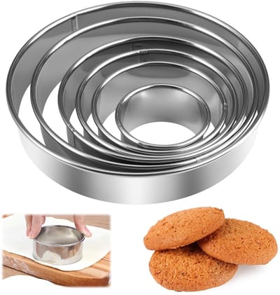 Dailygoods - 6 Stuks Ronde Uitsteekvormpjes 5cm/7cm/9cm/10.5cm/13cm/15cm Ronde Koekjesuitsteekvormpjes van Roestvrij Staal, Cirkelvormige Koekjesvormpjes, Rond Koekjesuitsteekvorm voor Koekjes, Donuts, Muffins