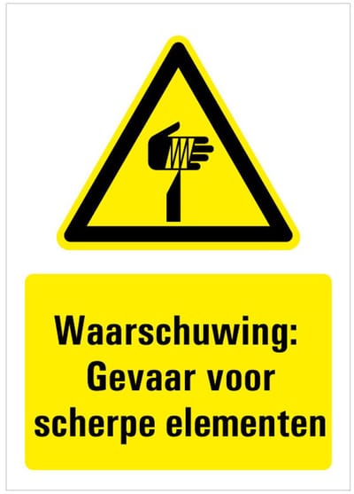 Bord met tekst waarschuwing gevaar voor scherpe punten - kunststof - W022 148 x 210 mm