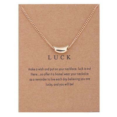 Bixorp Luck Gouden Dames Ketting met Boon - "Luck!" - 45/50cm - Cadeau voor Vrouw - Goudkleurig