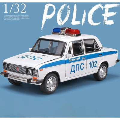 1:24 2106 Politie Legering Auto Die-Cast Speelgoedauto Model Geluid En Licht Kinder Speelgoed Verzamelaarsobjecten Verjaardagscadeau