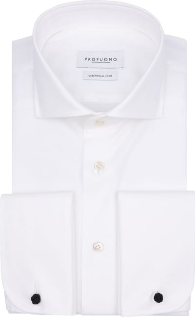 Profuomo slim fit heren overhemd dubbele manchet - twill - offwhite - Strijkvriendelijk - Boordmaat: 37