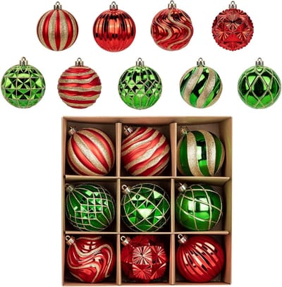 Kerstballen Set van 9 Stuks in Rood en Groen voor Boomdecoratie en Feestelijke Versiering van uw Huis