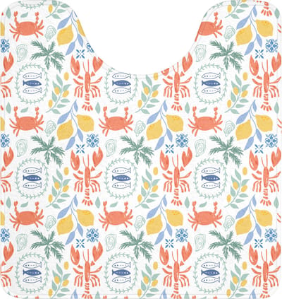 WC mat met uitsparing 55x60 cm - Antislip - Patroon - Wit - Illustraties - Mediterraans - Toiletmat met uitsnijding - Vloermat - Douchemat - Toilet tapijt - Toiletmatten