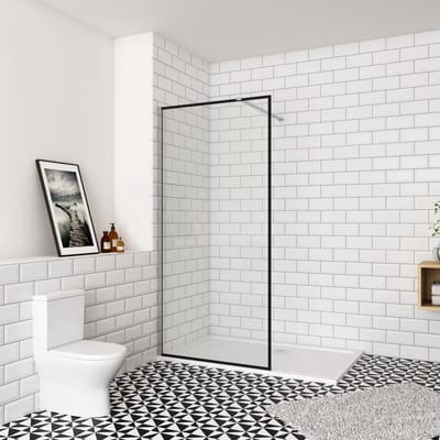 140x195cm inloopdouche-douchecabine,8mm zwart raster gehard gezeefdrukt glas,makkelijk schoon te maken,antikalk,stabilisatiestang 90cm (kan worden gesneden),glanzend chroom profiel