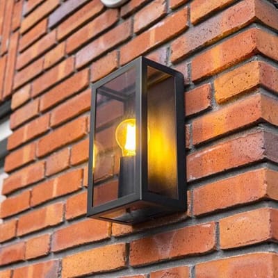 HOFTRONIC – Stella Wandlamp rechthoek – Dimbaar – E27 fitting – Aluminium met smoked glass – Zwart – IP44 – Voor binnen en buiten – 60 watt – Met 3 jaar garantie