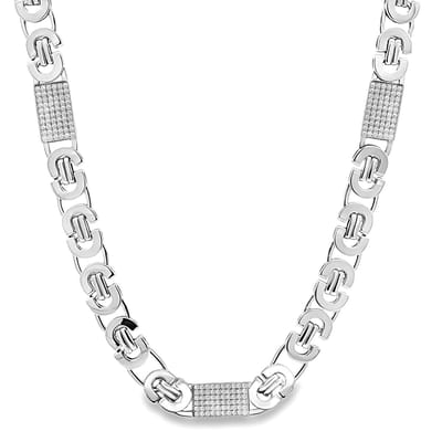 Juwelier Zwartevalk - Zilveren (gerhodineerd) platte koningsschakel ketting met zirkonia - 25.301/60cm