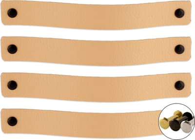 Leren handgrepen - Naturel - 4 stuks - 20,0 x 2,5 cm - incl. 3 kleuren schroeven - Handgrepen leer - Leren meubelgreep - Leren handvaten kast - Leren lus - Handgreep kast leer - Leren greepjes - Handvat leer - Leren deurgreep - Leren handgreep