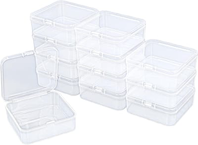 12 Stuks Lege Mini Opbergdozen voor Duidelijke Plastic Organizers met Flipdeksels voor Kleine Voorwerpen en Knutselprojecten (85 x 85 x 35mm)