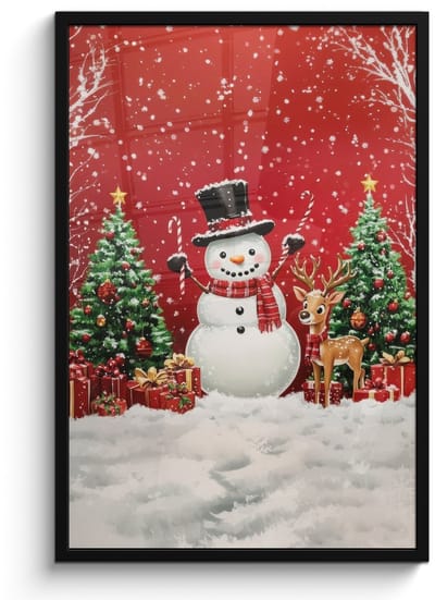 Poster in lijst - Fotolijst 60x90 cm - Posters - Feestvreugde - Winterbos - Kleurrijk - Posterlijst zwart - Decoratie - Wanddecoratie woonkamer - Muurdecoratie slaapkamer