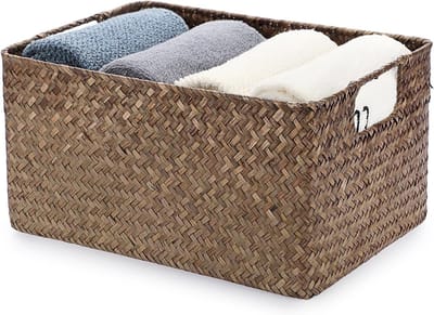 Handgeweven Opbergmand van Zeegras - Multifunctionele Decoratieve Mand voor Woonkamer en Badkamer - Ruimtebesparende Oplossing voor Handdoeken en Accessoires