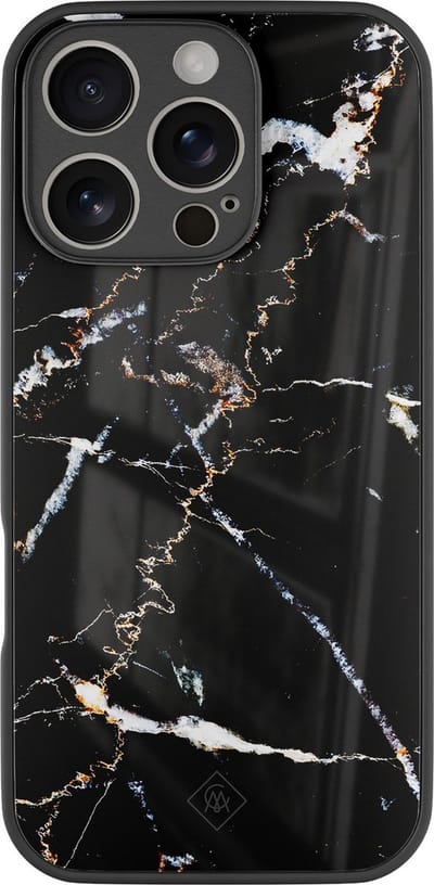 Casimoda® hoesje - Geschikt voor iPhone 16 Pro - Marmer Zwart - Luxe Hard Case Zwart - Backcover telefoonhoesje - Zwart