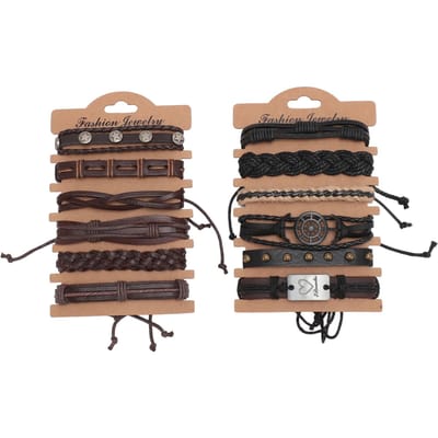 12 stuks PU Lederen Armband Set Meerdere Lagen PU Lederen Armband Set PU Lederen Wikkelarmbanden voor brown