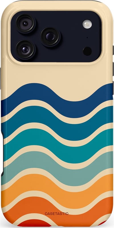 Casetastic hoesje geschikt voor Apple iPhone 17 Pro Max - MagSafe - Dubbellaagse bescherming - Nostalgische golven - Fashion Case - Zand Petrol Rood Oranje
