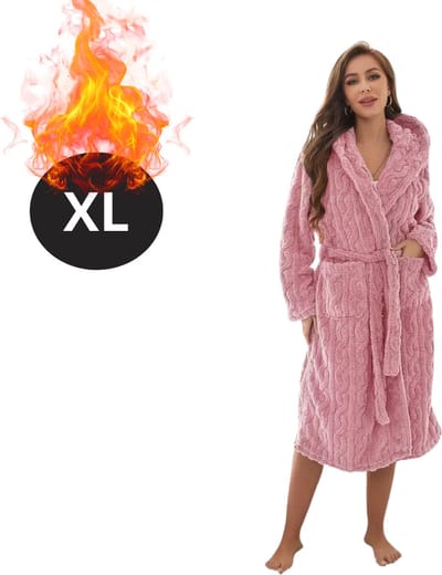 Bovista Badjas Dames - Fleece - Katoen - Badstof - Sauna - Hamam - Wafel - Bathrobe - Duster - Ochtendjas - Kimono - Spa - Roze XL