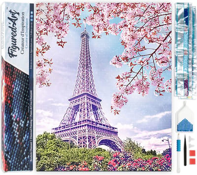 Figured'Art Diamond Painting set Volwassenen 40x50 cm Eiffeltoren in de lente - 5D DIY Art full drill vierkante diamant - Opgerold canvas