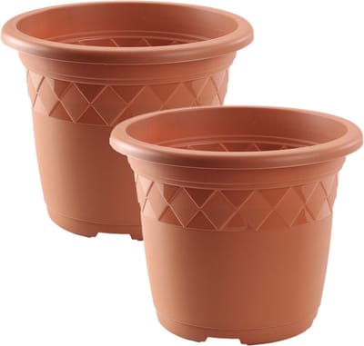 Hega Hogar Bloempot/plantenpot - 2x - D30 cm x H24 cm - terra cotta kunststof - Buiten gebruik